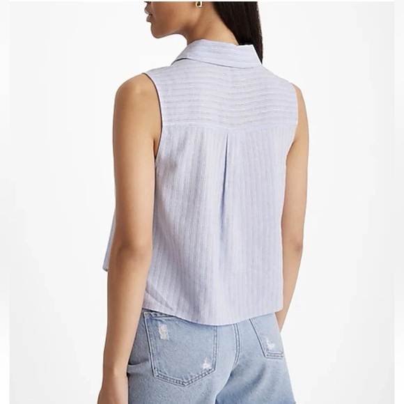 Express Women's Linen-Blend Pinstripe Sleeveless Button Up Shirt Size XL NWT $58 - Picture 3 of 16